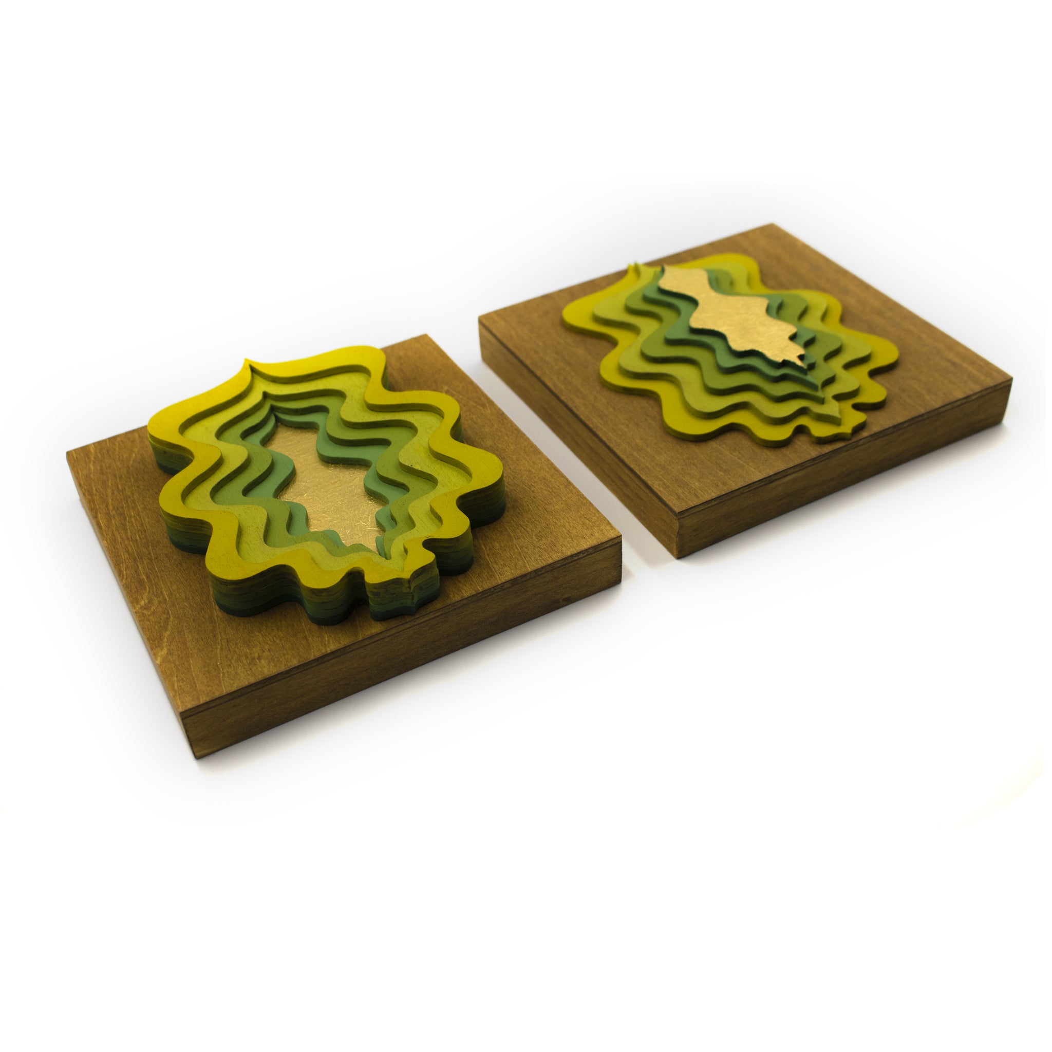 'Golden Glow Golden Grow' Portals- Layered and painted laser cut wood on wood panel with gold leaf. Each purchase comes as a set of two portals: one going outward and one coming inward.