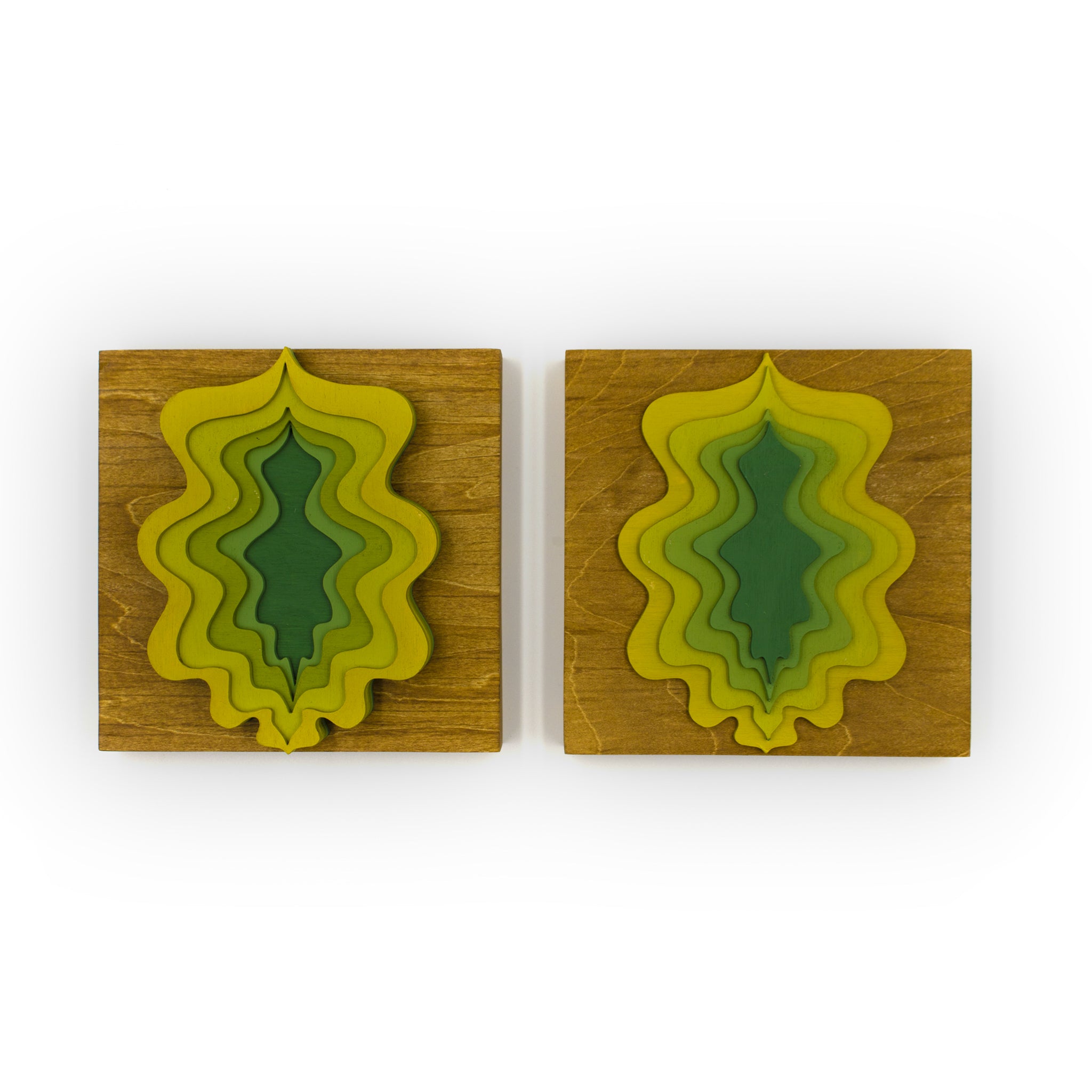 'In the Forest' Portals- Layered and painted laser cut wood on wood panel with gold leaf. Each purchase comes as a set of two portals: one going outward and one coming inward.